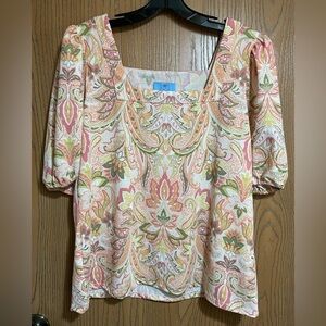 CeCe Multicolor Paisley Square Neck Blouse